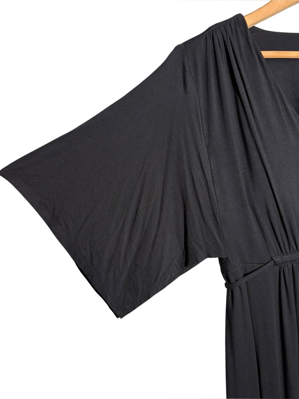 SOMA | Black Soft Jersey Caftan V-Neck Flutter Sleeve Midi Dress L Built In Bra - Picture 6 of 15